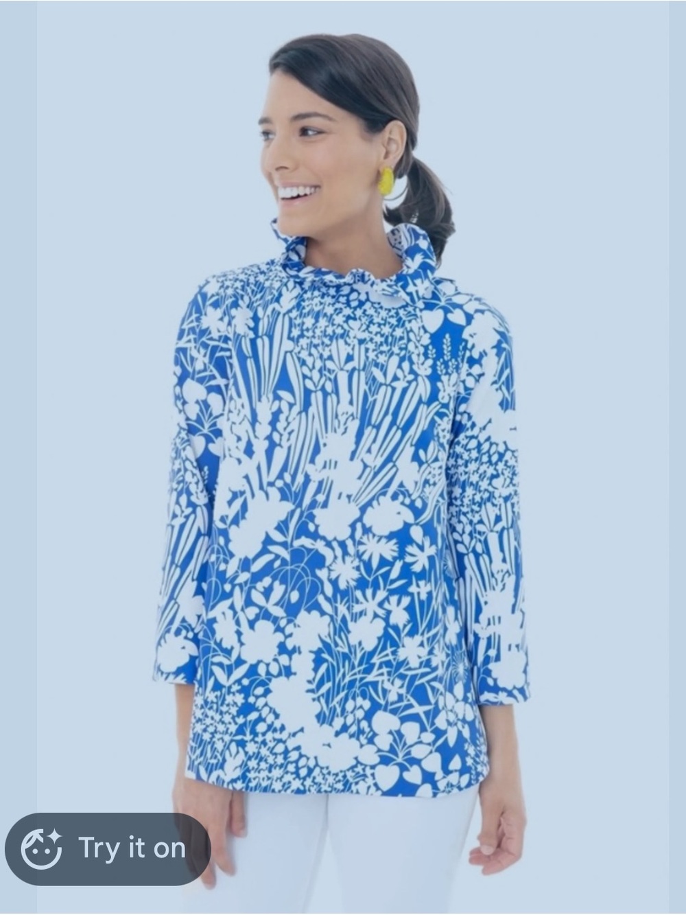 Tuckernuck Faye wildflower blue floral, tie back blouse